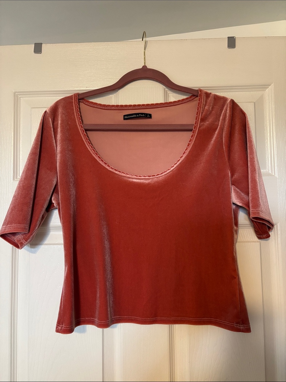 Abercrombie & Fitch Women's Velvet Scoop Neck Top in Rose Rust